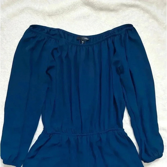 Navy Blue Off Shoulder Long Sleeve Romper. - Picture 4 of 6